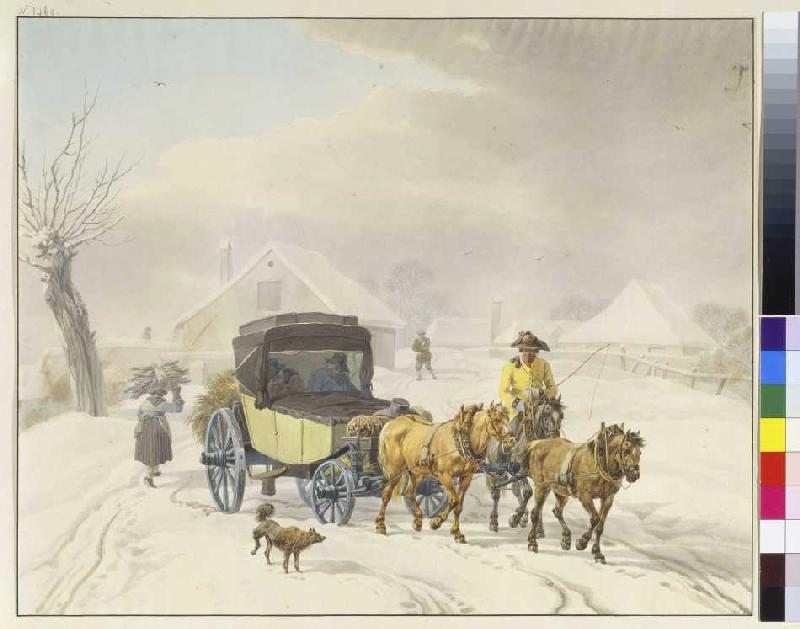 Postkutsche im Winter von Wilhelm Alexander Wolfgang Kobell