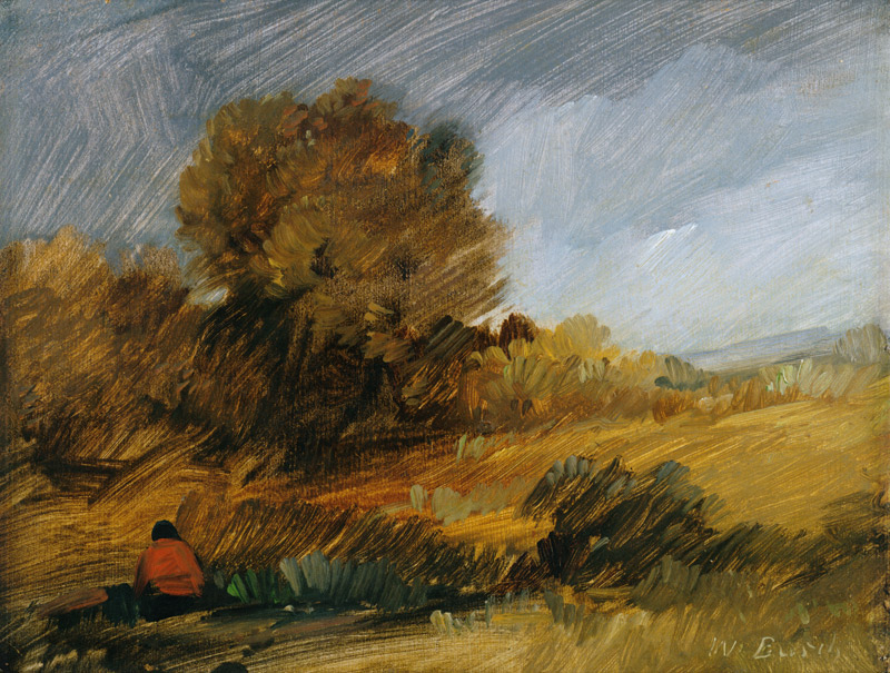 Herbstliche Landschaft mit roter Figur von Wilhelm Busch