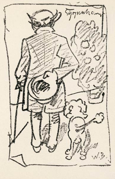 Schopenhauer Arthur Philosoph Danzig mit Pudel (Karikatur) von Wilhelm Busch