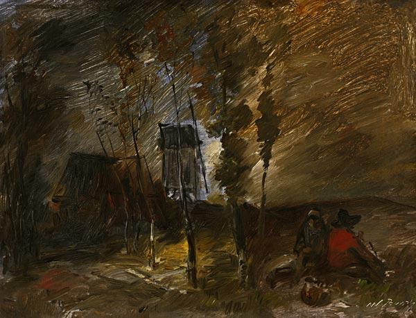 Stürmische Herbstlandschaft mit Windmühle 1891