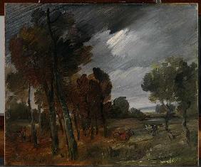 Trüber Tag - Landschaft mit Kühen 1885-90