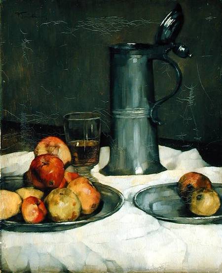 Still life with apples and pewter jug von Wilhelm Trubner