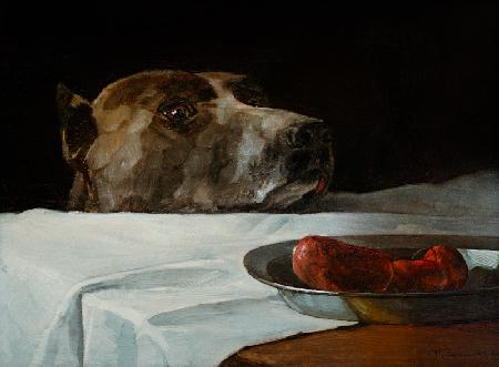 Dogge mit Wurstschüssel 1878