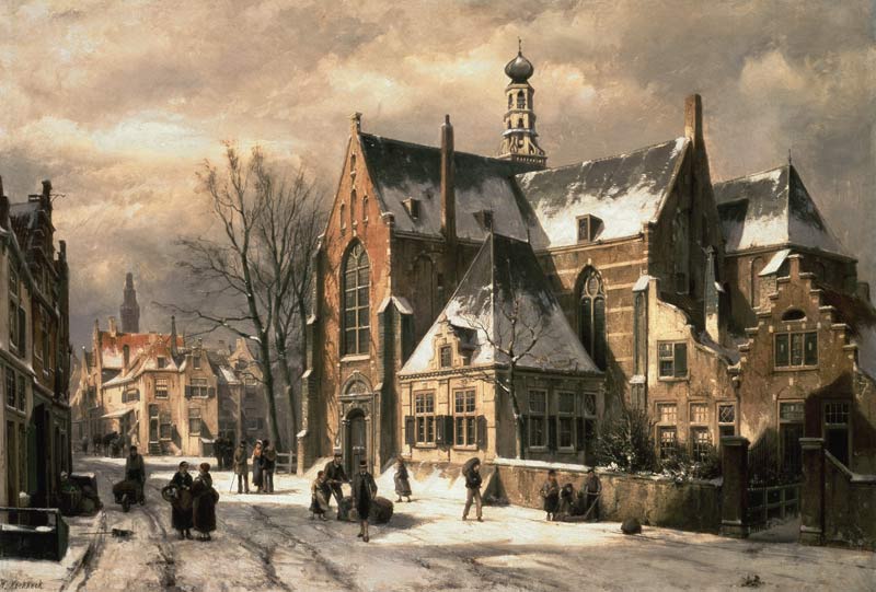 Winterszene an einer Kirche von Willem Koekkoek