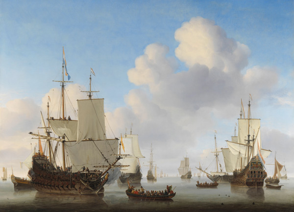Niederländische Schiffe auf ruhiger See von Willem van de Velde d.J.