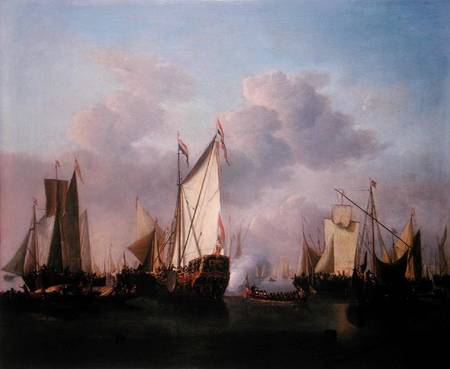 A States yacht and other Vessels in a very light air von Willem van de Velde d.J.