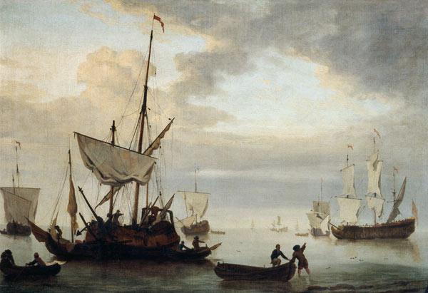 J.v.de Velde, Seestueck mit Segelbooten