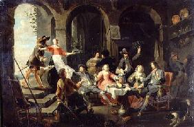 Elegant Company Merrymaking in an Interior with Servants in Attendance