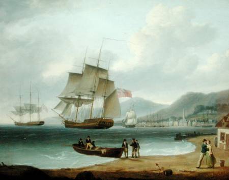 Merchant Ships Under Sail and at Anchor off a Town von William Anderson