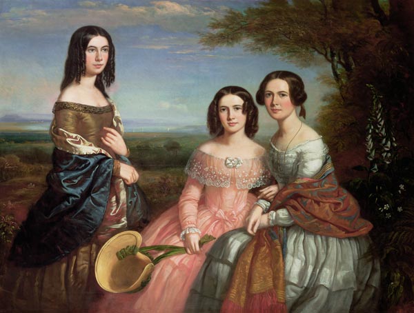 Group portrait of three girls in a landscape von William Baker