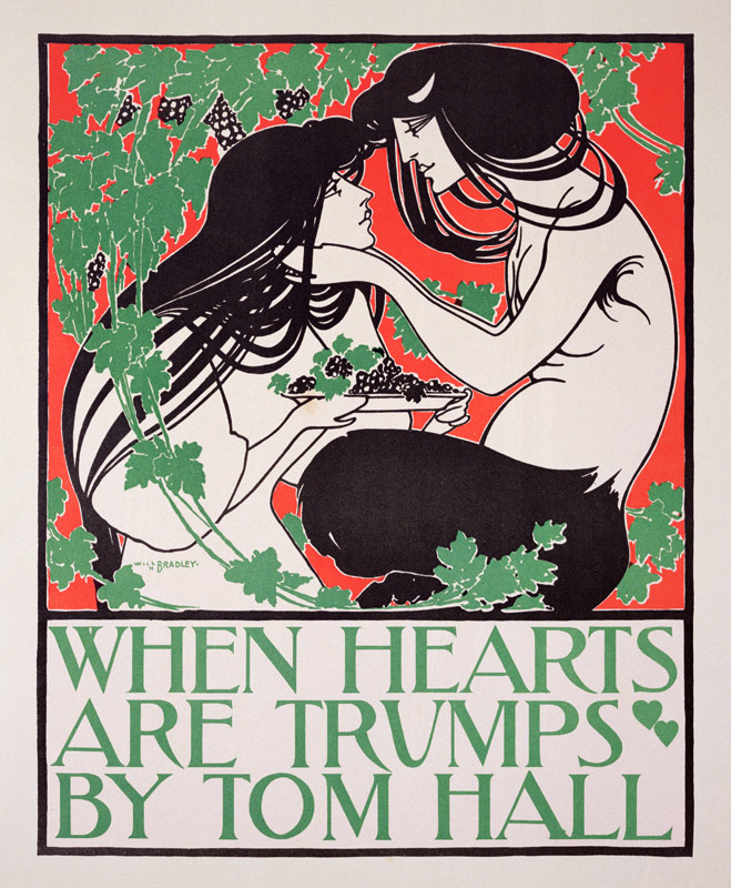 Reproduction of a poster advertising 'When Hearts are Trumps' by Tom Hall von William Bradley