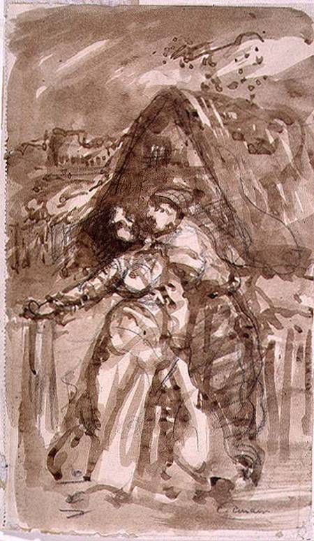 Sketch of a Man embracing a Woman at a Cottage Gate von William Collins