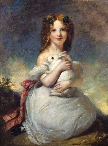Portrait of Dora Louisa Grant holding a rabbit von William Dyce