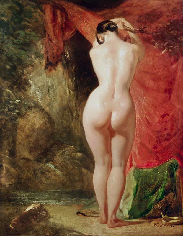 Diana standing by a waterfall (panel) von William Etty