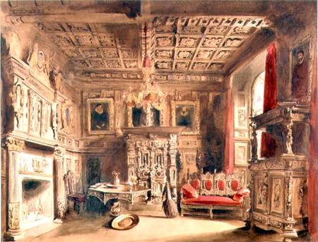 A Tudor Interior (brown ink and w/c on paper) von William Henry Lake Price