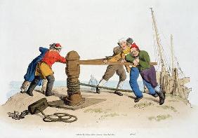 Fishermen at a Capstan, from 'Costume of Great Britain', published by William Miller, 1805 (colour l 1766