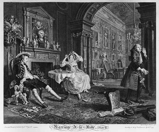 Marriage a la Mode, Plate II, The Tete a Tete von William Hogarth