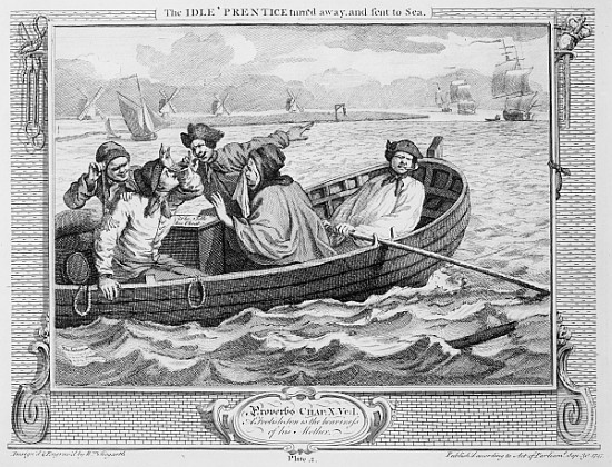 The Idle ''Prentice Turned Away and Sent to Sea, plate V of ''Industry and Idleness'' von William Hogarth