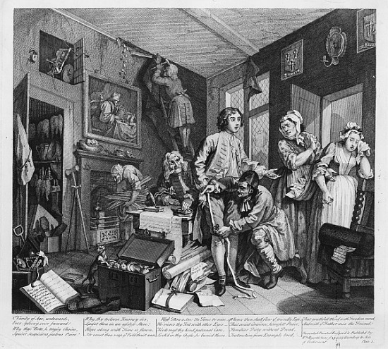 The Young Heir Takes Possession of the Miser''s Effects, plate I from ''A Rake''s Progress'' von William Hogarth