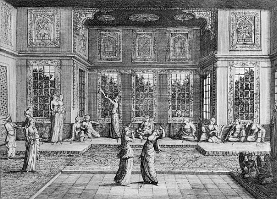 Women dancing in the Harem, from ''Voyages de Sr A. de la Motraye en Europe, Asie et Afrique'', publ von William Hogarth