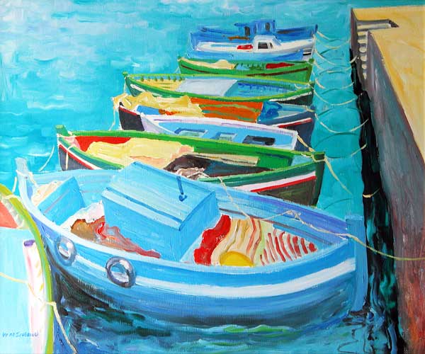 Blue Boats, 2003 (oil on board)  von William  Ireland