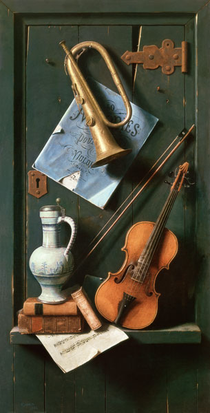 Stillleben mit Musikinstrumenten von William Michael Harnett