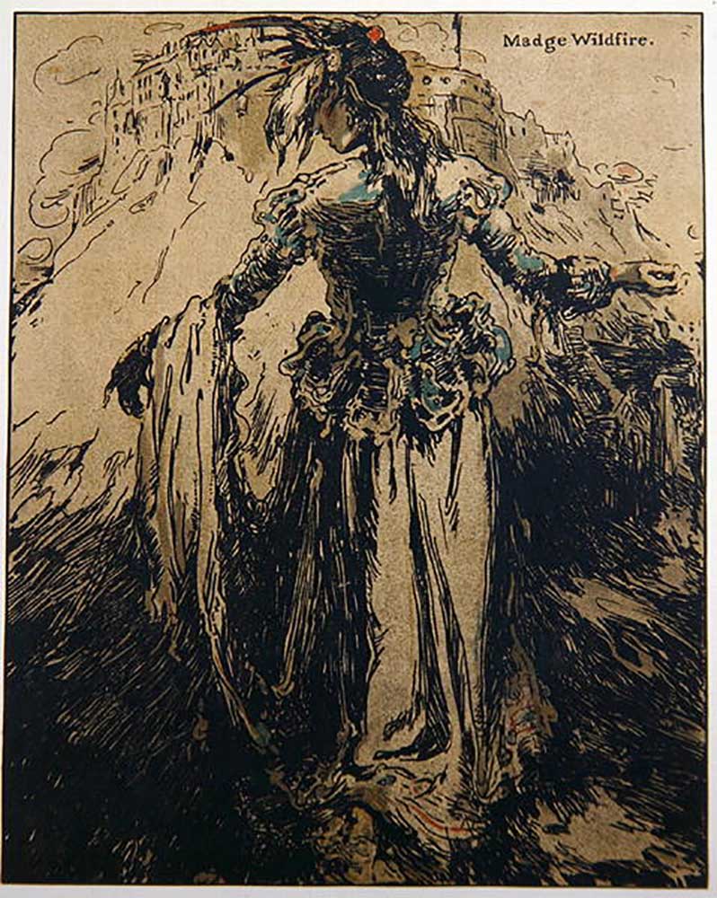 Madge Wildfire, Illustration aus Characters of Romance, erstmals 1900 veröffentlicht von William Nicholson