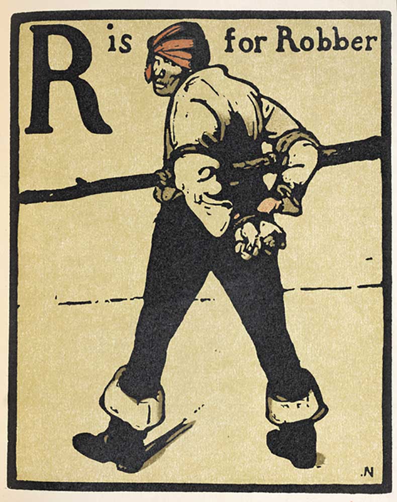 R ist für Räuber, Illustration aus "An Alphabet", herausgegeben von William Heinemann, 1898 von William Nicholson