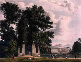 Entrance to the Avenue from Clare Hall Piece (the New Building of Kings), Cambridge, from 'The Histo 1815 our