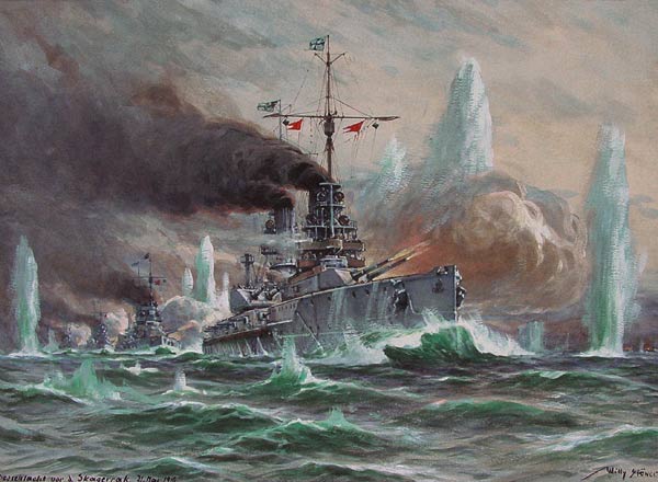 Die Seeschlacht vor dem Skagerrak am 31.Mai 1916 Entstanden von Willy Stöwer