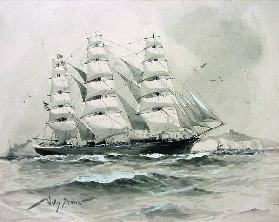 Ein Vollschiff vor den Felsen von Dover 1910