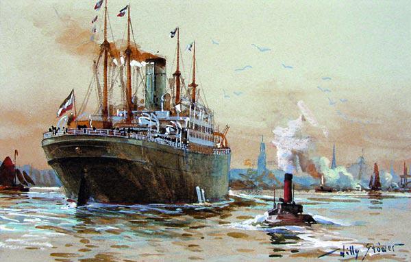 Dampger "Graf Waldersee" vor dem Hamburger Hafen 1912