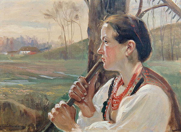 Girl with Rake, c.1914 (oil on board)  von Wincenty Wodzinowsky