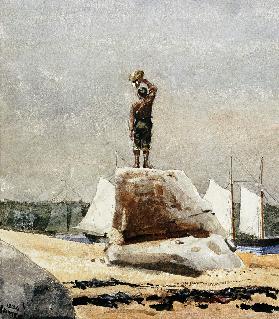 Ein Junge winkt den Schonern 1880