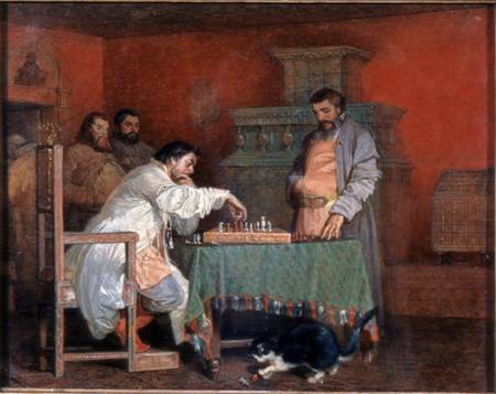 Scene from the Life of the Russian Tsar: Playing Chess von Wjatscheslaw Grigor. Schwarz