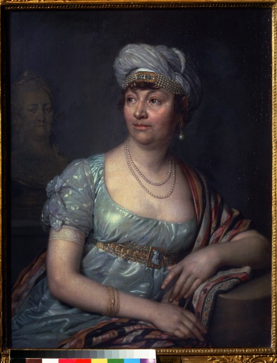 Porträt der Schriftstellerin Baronin Anne Louise Germaine de Staël (1766-1817) von Wladimir Lukitsch Borowikowski