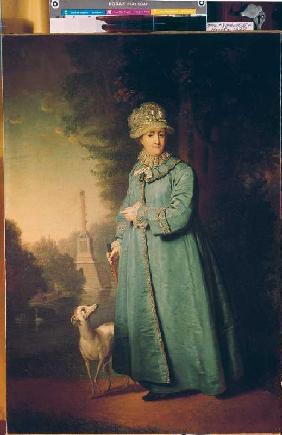 Katharina II. von Russland beim Spaziergang im Tsarskoje-Selo-Park. 1794