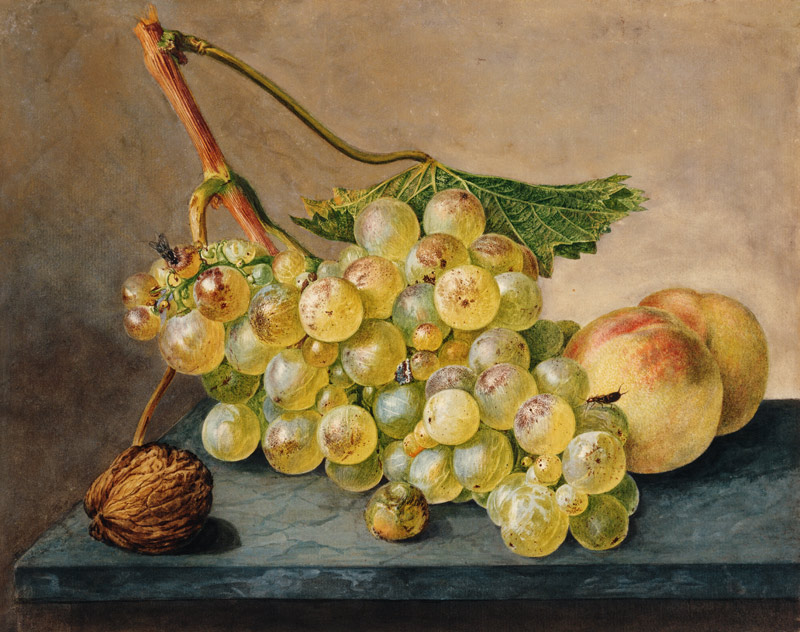 Eine Traube, eine Nuss und zwei Pfirsiche von Wybrand Hendriks