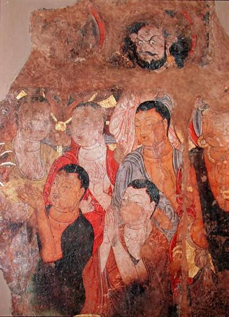 Group of monks and Buddha, from the Shikshin Monastery, Karashar von Xingjiang