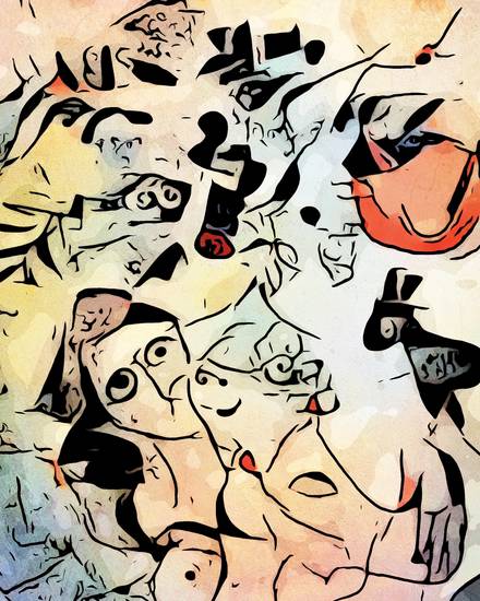 Miro trifft Chagall (Die Liebenden unter der roten Sonne) 2022