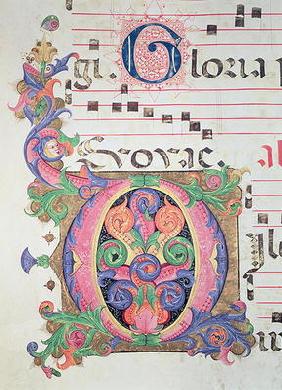 Missal 515 fol.146r Historiated initial 'O' decorated with foliage, detail from a Choir Book execute 1884