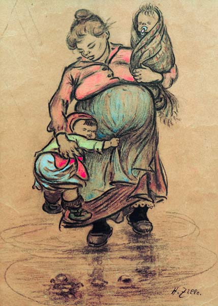 H.Zille, Mutter mit zwei Kindern von Heinrich Zille